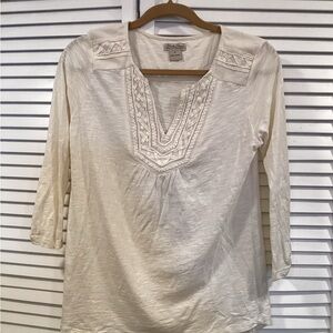 Lucky Brand Cream Embroidered V-Neck Peasant Blouse